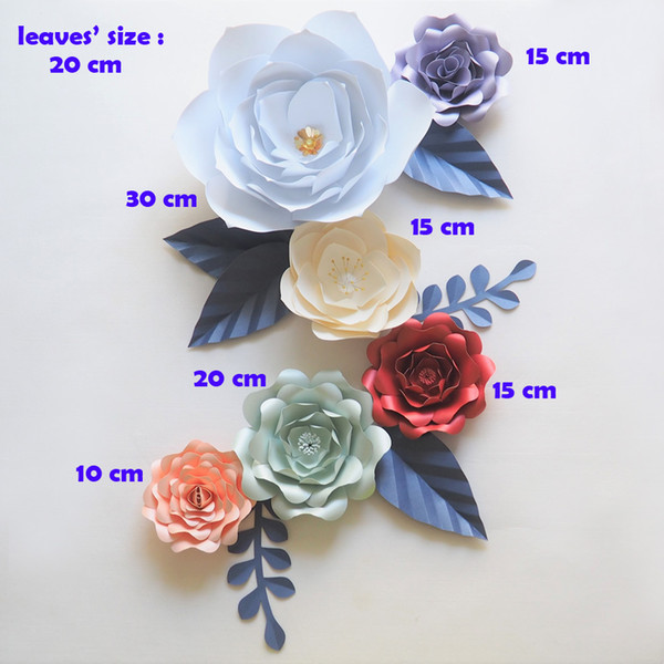 Craft supplies Artificial Flowers Paper Flower 6PCS + 6 Leaves Wall For Wedding Party Decorations Home Deco Fake Flowers DIY