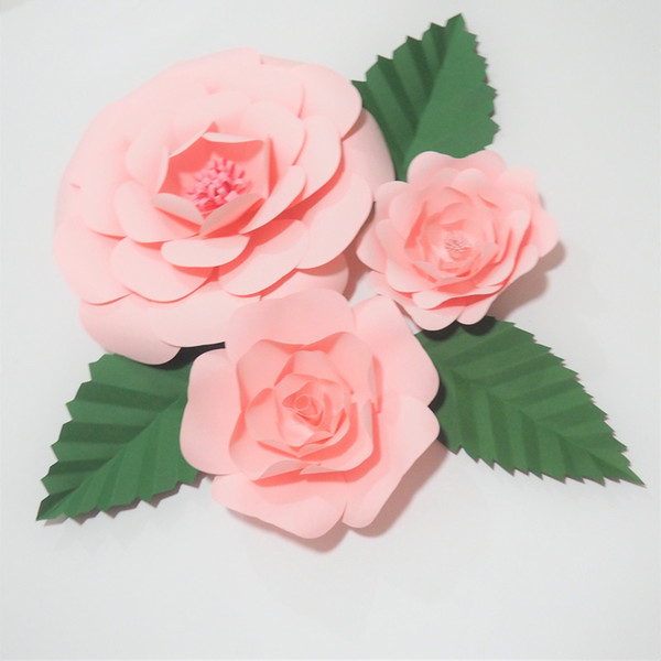 DIY 3PCS Giant Paper Flowers Red Rose 3 Leaves Flores Artificiales Fleur Artificielle Wedding Event Backdrop Party Nursery