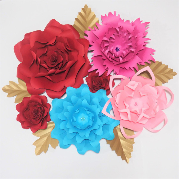 Giant Paper Artificial Flowers Backdrop 6PCS+5 Leaves For Wedding & Event Decor Baby Nursery Windows Display Bridal Shower