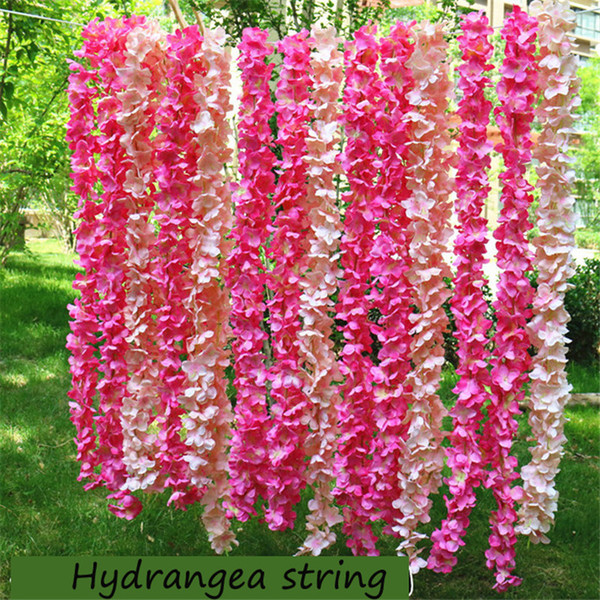 100pcs/lot 180CM Elegant Artificial Silk Flower Wisteria Vine Hydrangea Rattan For Wedding Decorations Props free shipping