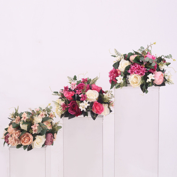 2019 DIY European Flower Row New Wedding Road Bringing Flowers and Wedding Decoration T-stage Simulated Roman Style Hydrangea Roseball