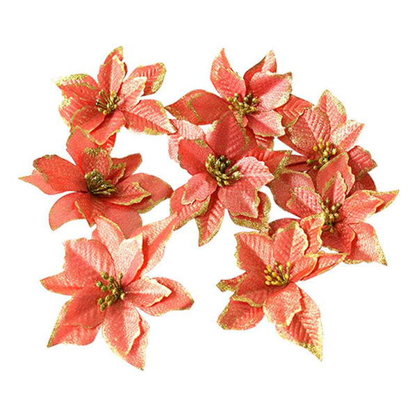 ROSEQUEEN 2pcs 13cm 6 Color Gold/Red/Silver Plastic Artificial Wedding Christmas tree decoration Flowers Party Christmas Decoration Ornament