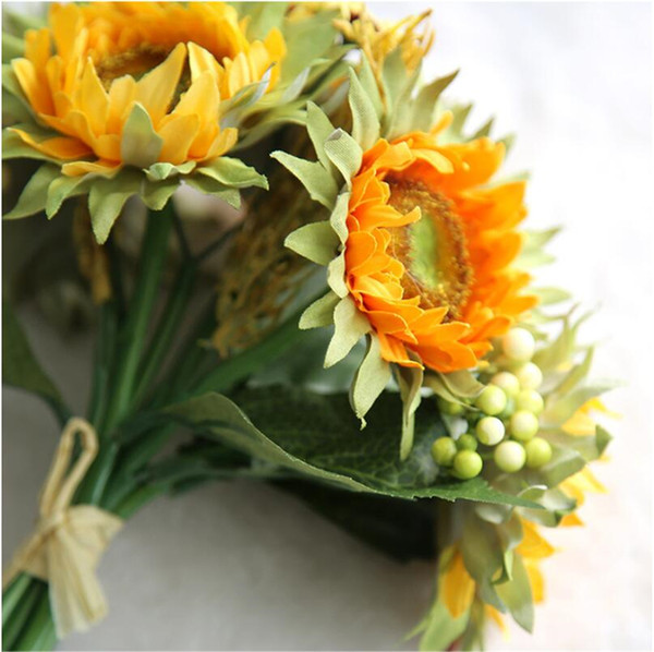 Artificial Sunflowers 5 Heads Beauty Fake Sunflower Artificial Silk Flower Bouquet Home Wedding Floral Decor Drop Shipping