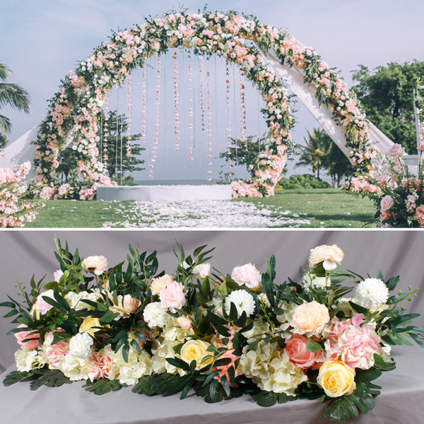 New wedding peony flower row welcome area flower wall arranging road lead T stage floral wedding background simulation silk flower