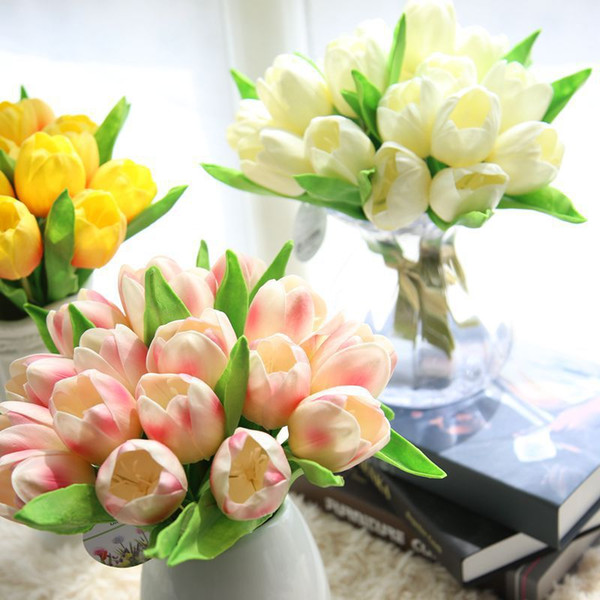 ROSEQUEEN Artificial Tulip Flower Real Touch Wedding flower Bouquet artificial Silk flowers for Home decoration party