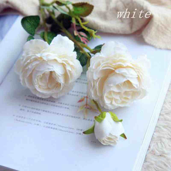 Rose Artificial Flowers 3 Heads Rose White Silk Flowers Red Pink Blue Fake Flower Wedding Decor for Home Rose Bouquet