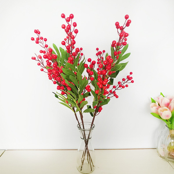 Red Artificial Foam Berries Home Decor Artificial Bunch Flowers Christmas Colorful Fruit Green Plant Berry Decorative Wedding