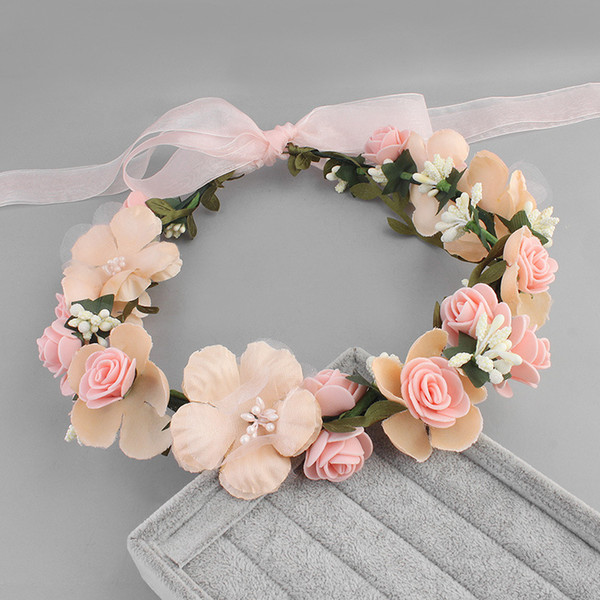 Artificial Silk Flowers Rose Wreath Beach Garland Ribbon Bridal Wedding Party Prom Festival Decoration Headbands Accessories