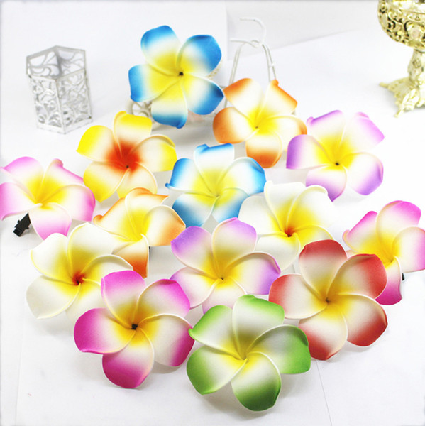 100pcs MOQ Sunny Bright Artificial Plumeria Flower Foam Hair Clips Barrettes Headwear Frangipani Hair Accessories for Women and Kids