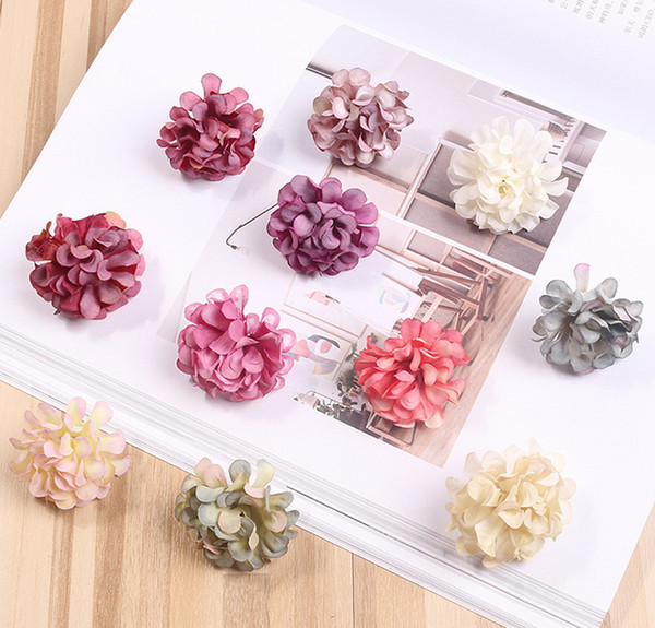 200pcs MOQ 5cm Artificial Flower Silk Hydrangea Flower Head for Wedding Party Home Decoration DIY Wreath Gift Box Scrapbook Craft Supplies