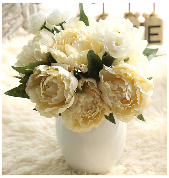 Wholesale free shipping Artificial White Silk Peony Roses wedding bouquets fake flower plant bedroom wedding bottle and table decoation