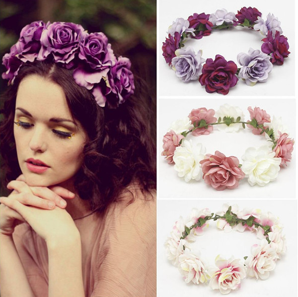 10pcs MOQ Rose Flower Headband Floral Crown Hair Accessories for Wedding Bride Wreath Decoration, Christmas Rave Party Beach Headwear