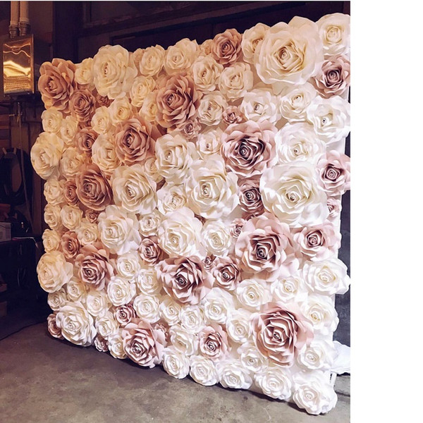 2018 Mix Baby Pink Ivory Giant Paper Rose Artificial Flowers For Wedding & Party Backdrop Decorations Flower Walls 115PCS