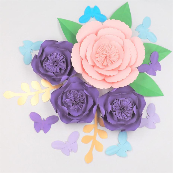 2018 Set of 4 Giant Paper Flowers 6 Leaves 8 Butterflies For Wedding Backdrop Retail Store Baby Nursery Baby Shower Decorations