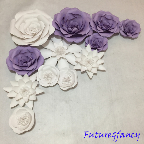 12pcs set Mix Purple White Giant Paper Flowers For Showcase Wedding Backdrops Props flores artificiais para decora o Baby Shower