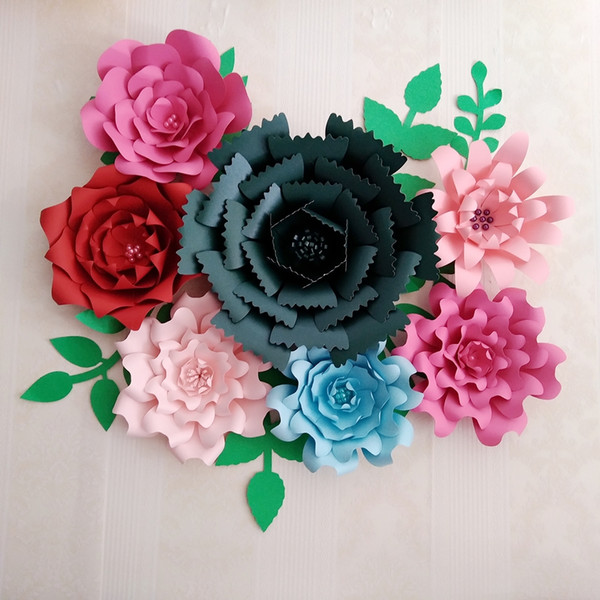 2018 DIY Half Made Flower Kits 7PCS Giant Paper Flower With 7pcs Leaves Wedding Backdrop Baby Nurseries Retails Store Decor