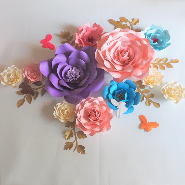 2018 DIY Half Made Giant Paper Flowers 11PCS+Leaves 6PCS+Butterflies 5PCS Wedding & Event Backdrop Baby Nursery With Video Tutorials