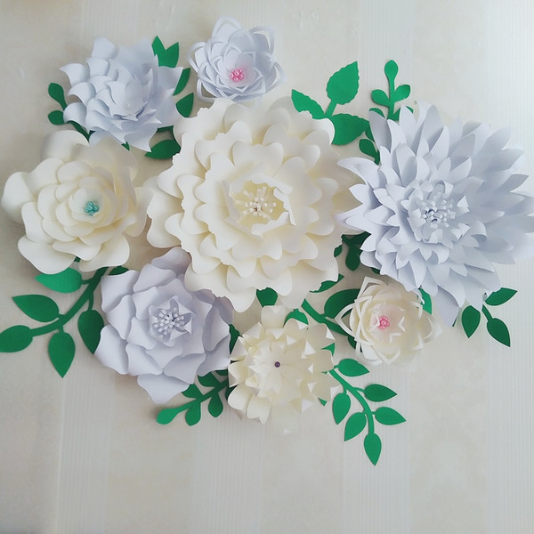 8PCS Giant Paper Flowers + 11PCS Leaves For Wedding Backdrop Wedding Photography Bridal Shower Photo Shoots Archway Decoration