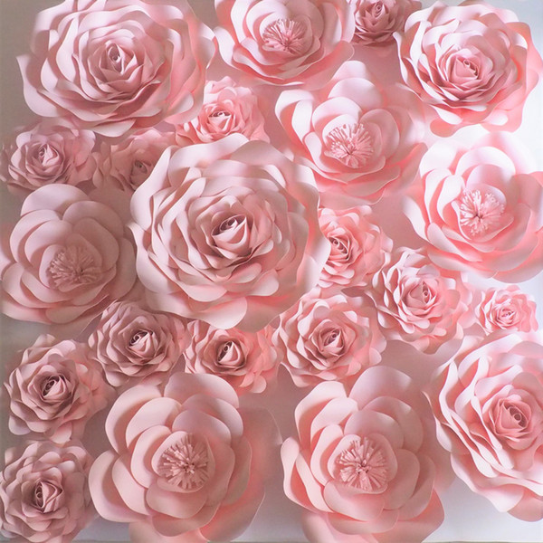 2018 Baby Pink Giant Paper Flowers 22PCS For Wedding & Event Backdrop Baby Nursery Baby Shower Shopping Mall Decor 1.21M2