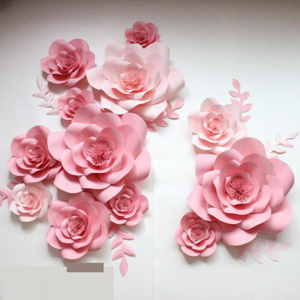 13pcs set Giant Paper Flowers + 12 pcs Leaves For Showcase Wedding Backdrops Props flores artificiais para decora o