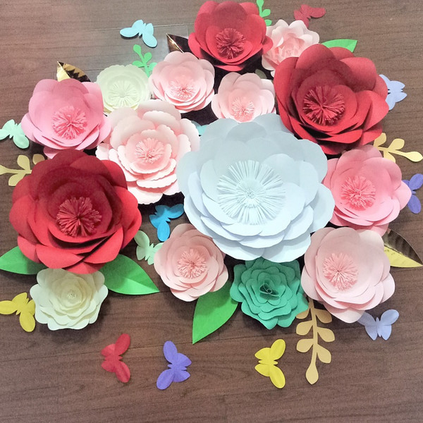 2018 DIY Giant Paper Flowers Backdrop15PCS Leaves 12PCS Butterflies 15PCS Wedding & Event Baby Nursery Decor Bridal Shower