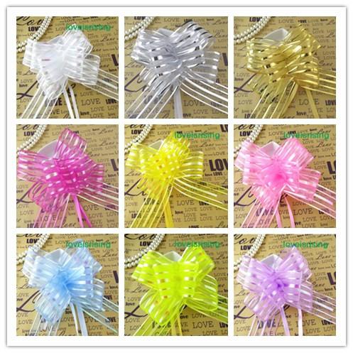 13 colors pick--50pcs/lot 5cm Large Size Organza Pull Bows Wedding Favors Supplies Wedding car Decor-Free shipping