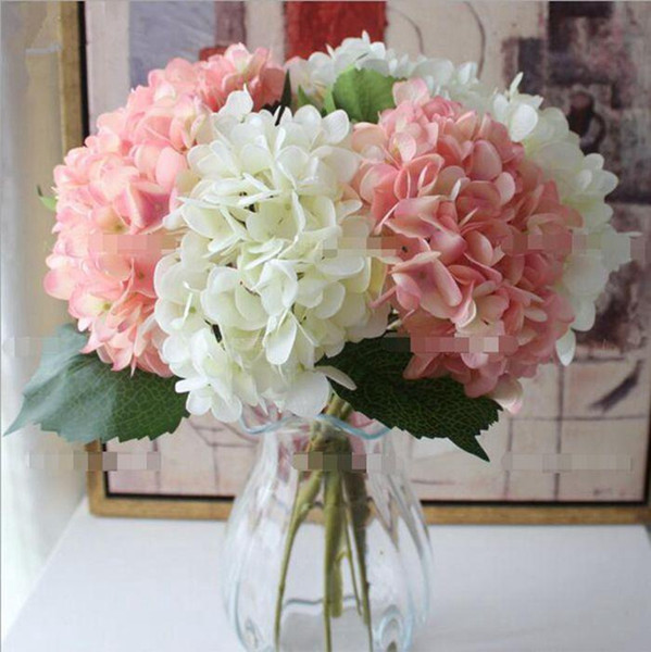 Artificial Hydrangea Flower Simulated Silk Single Hydrangeas Wedding Centerpieces Home Party Decorative Flowers Plastic Bar 16 Colors DHG31