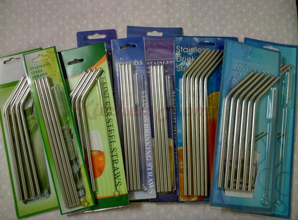 4+1 Straight Curved Drinking Straw and Brush Set For Mugs Stainless Steel Straws Bar Bent Curved Drinking Straws