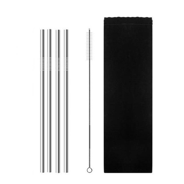 Stainless Steel Straws Reusable High Quality Straw Bent Metal Silver Drinking Straw with Brush c828