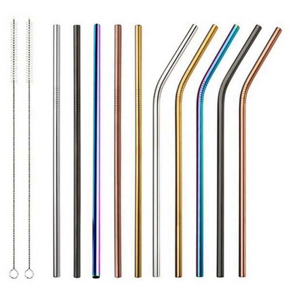 8.5inch 215x6mm Colorful 304 Stainless Steel Metal Drinking Straw 215mm Straight/Bent Reusable Fruit Juice Drinking Straws DHL