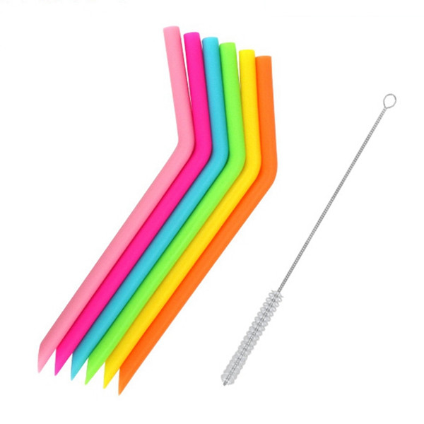 Colorful Drinking Straws Food grade Silicone Straws Juice Drinking Straw Sets with Brush Bent Straight Optional 1 lot 6Pcs 20lots YW1678