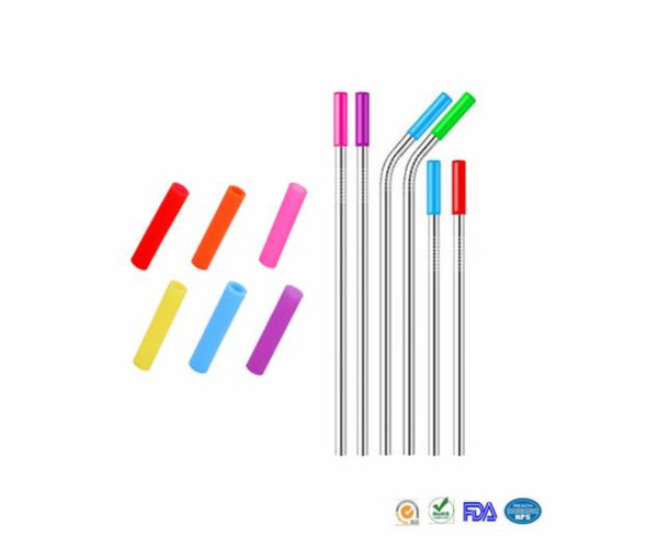 More size Drinking Straw with Silicone Bend Straight Reusable Stainless Steel Straws Cleaning Brush