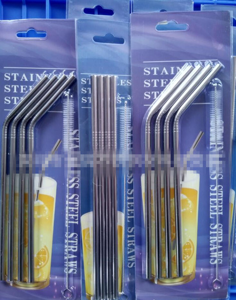 304 Stainless Steel Metal Drinking Straw Beer Juice Straws Cleaning Brush Set 4+1 Kit Fits Tumbler Cups Retail Packing