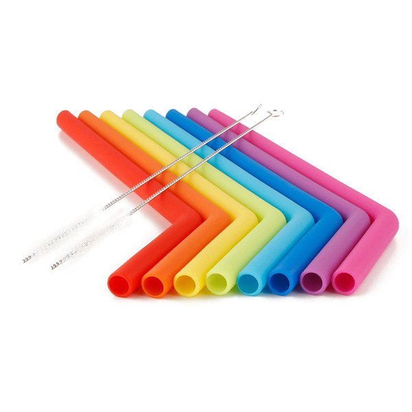 8pcs/Lot Food Grade Silicone Straws Colorful Bent Drinking Straws Eco Friendly Straws Bar Drinking Tools Party Supplies 500 Lots DHL