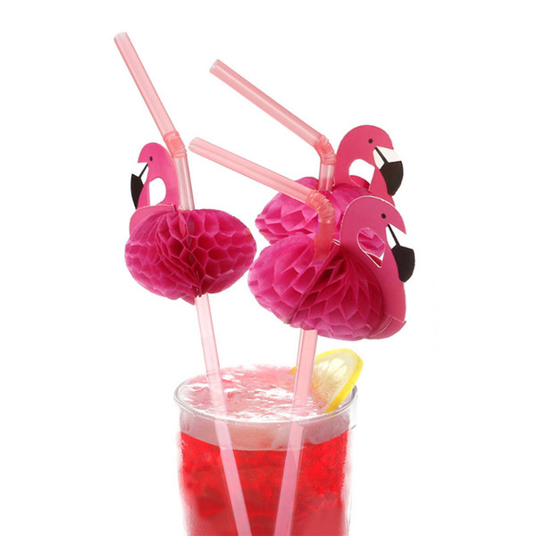 New 12PCS/Lot Cute 3D Flamingo Straw Bendy Flexible Plastic Drinking Straws Kids Birthday/Wedding/Pool Party Decoration Supplies