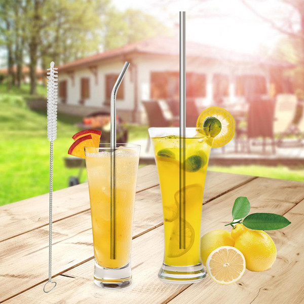 30 20 oz Stainless Steel Straw Durable Reusable Bend and Straight Metal Extra Long Drinking Straws For Beer Juice Drink Party Bar