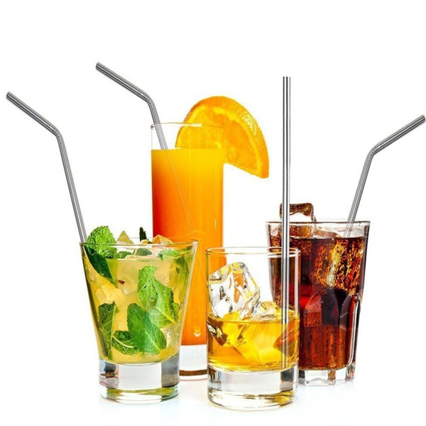 8.5in 9.5in 10.5in straight and bend stainless steel straw and 241mm cleaning brush reusable Metal drinking straw