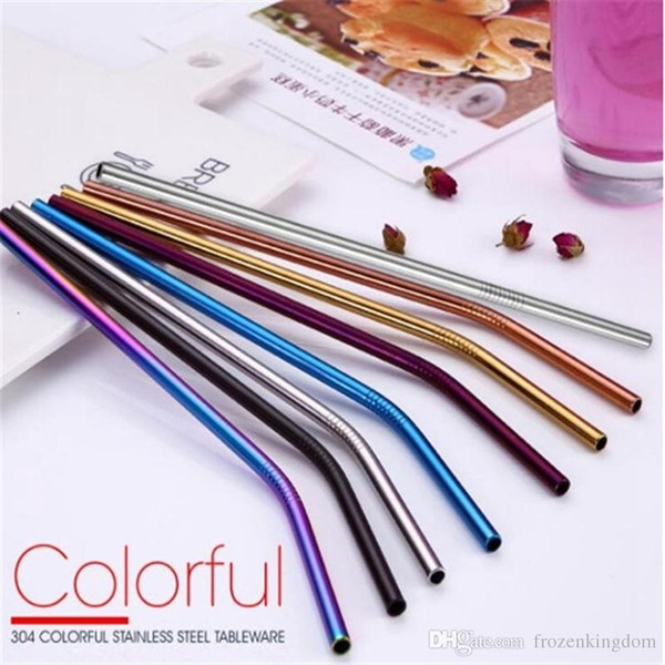 Colorful Stainless Steel Drinking Straw21.5cm Straight Bent Reusable Straws Juice Party Bar Accessorie 20190413ayq