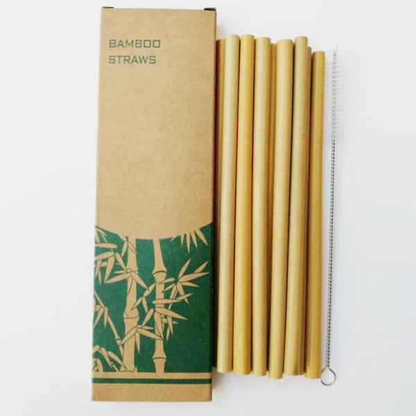 wholesale 100sets Bamboo Straws Sets Reusable Eco Friendly Handcrafted Natural Bamboo Drinking Straws and Cleaning Brush