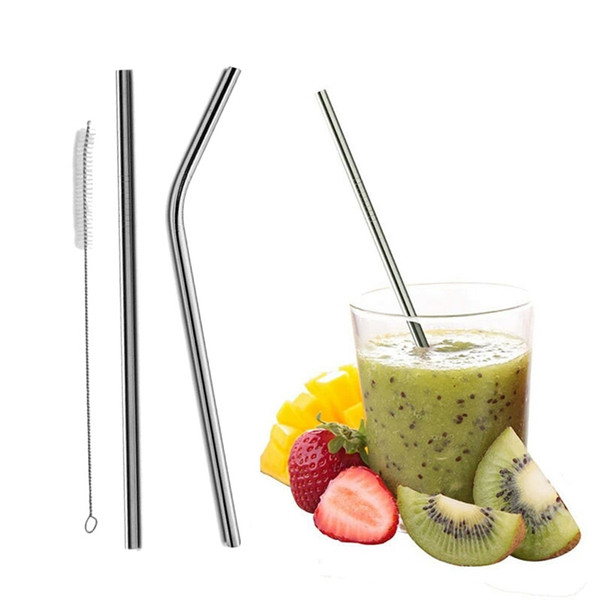 All sizes straight and bend stainless steel straw and cleaning brush reusable drinking straw bar drinking tool