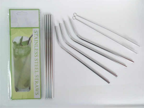 4pcs Straight Straw +4 Bend Straws With 2 Cleaner Brushes Retail Package 30 OZ 10.5 inch Stainless Steel Drink Tool