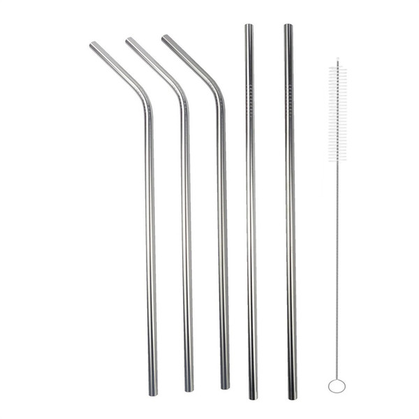 More size straight and bend stainless steel straw and cleaning brush reusable drinking straw bar drinking tool