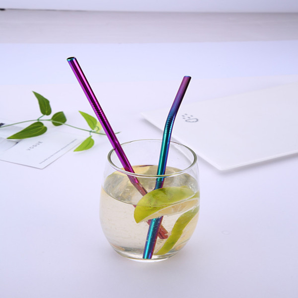 Colorful Stainless Steel Drinking Straws Straight and Bent Reusable Filter With Brush DIY Tea Coffee Tools Cleaner Brush