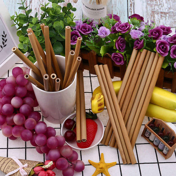 Bamboo Straw Reusable Straw 20cm Organic Bamboo Drinking Straws Natural Wood Straws For Party Birthday Wedding Bar Tool DLH136