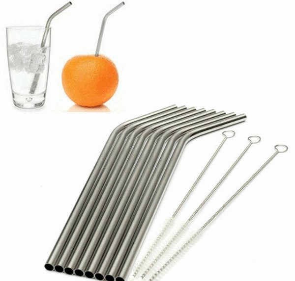 DHL In Stock Stainless Steel Straws Durable Reusable Metal 6MM*0.5 20OZ Straight Crooked Stainless steel Drinking Straws Free Shipping