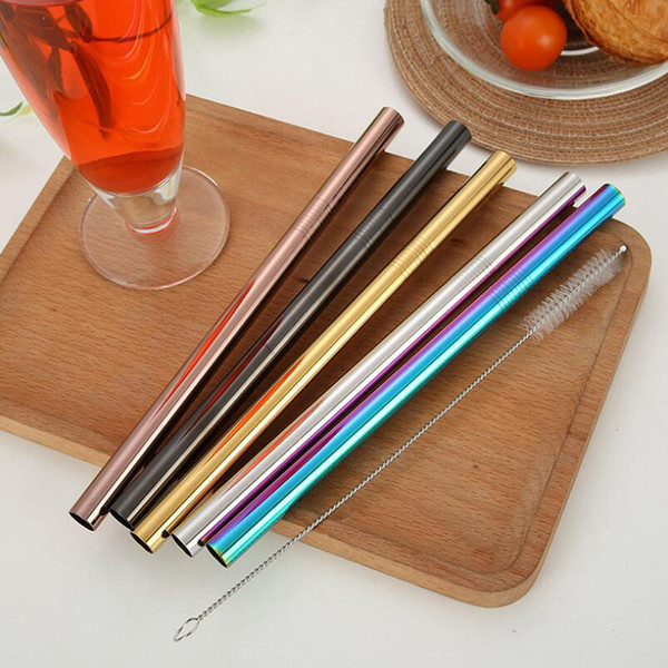 12mm Colorful Titanium plated stainless steel straw mirror polished tableware coffee pearl milk tea drink straw