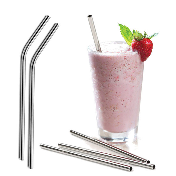 4Pcs/set Reusable Straight / Bent Drinking Stainless Steel Straws With 1 Pc Cleaning Cleaner Brush 20 Ounce