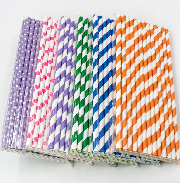 75PCS Polka Dot / Stripe Paper Drinking Straws Eco-friendly High Quality Wedding Party Birthday Bar Christmas Decoration