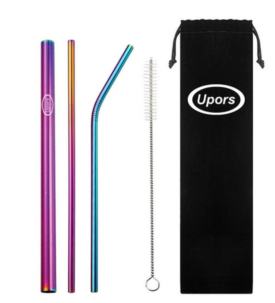 5pcs Eco Friendly Reusable Straw 304 Stainless Steel Straw Metal Smoothies Drinking Straws Set with Brush & Bag Wholesale