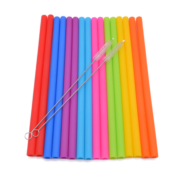 Reusable Drinking Straw Food Grade Silicone Straws for Home Party Barware Accessories Cleaning Brushes Set